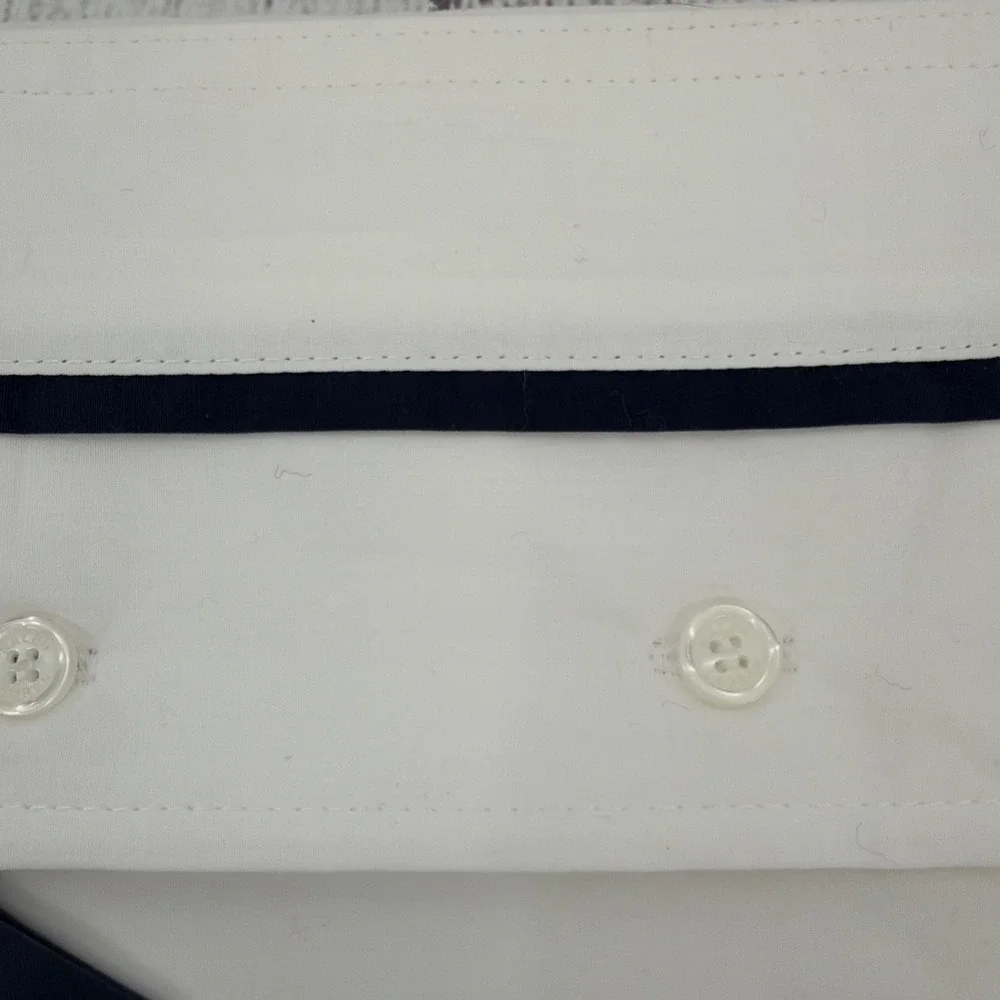 Ralph Lauren QUEEN FLAT SHEET White Navy Blue Palmer Percale Organic Cotton
